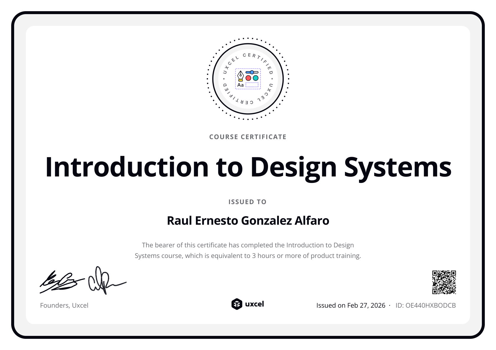 Raul Ernesto Gonzalez Alfaro's certificate